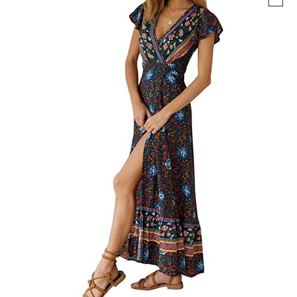 *Last One* Sexy Boho Wrap Maxi Dress - Picture 3 of 7